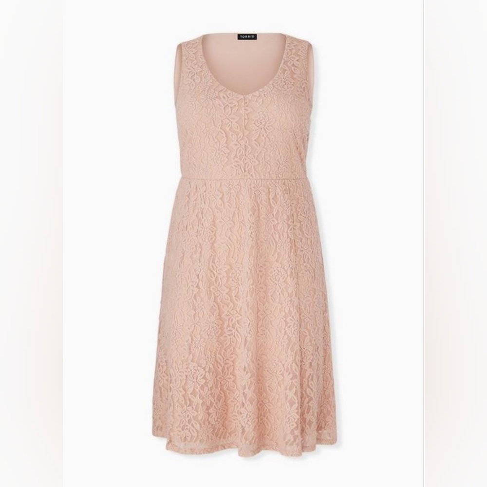 Torrid Pale Blush Pink Lace Sleeveless Midi Dress Women's Plus Size 1X
